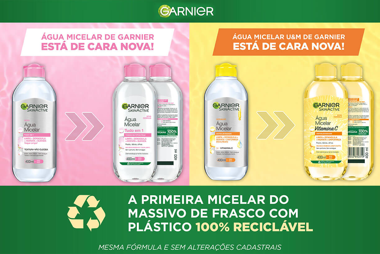 Imagem Água Micelar | A primeira micelar do massivo frasco com plástico 100% reciclável | Garnier