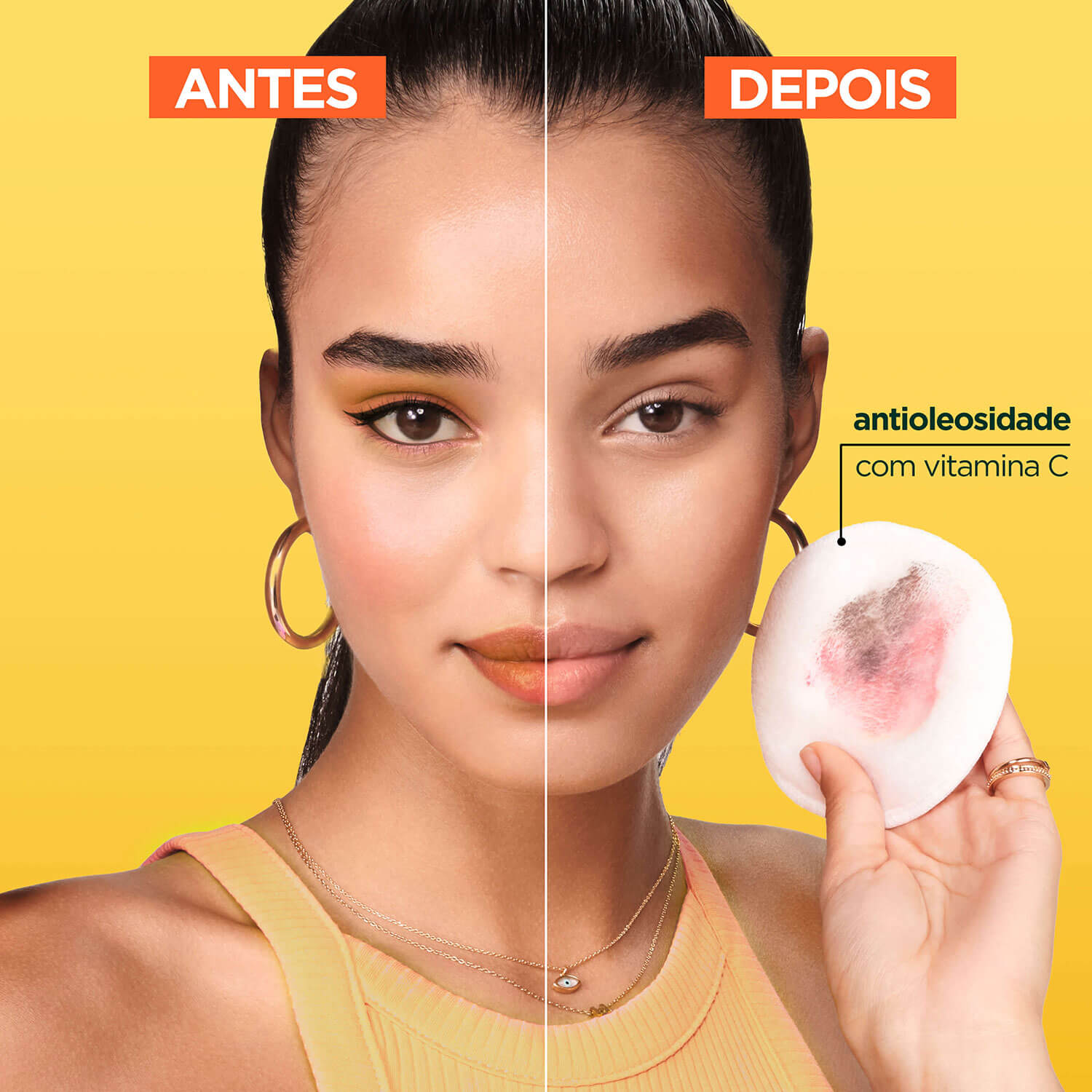 Imagem Água Micelar Antioleosidade com Vitamina C | Antes e Depois | Garnier