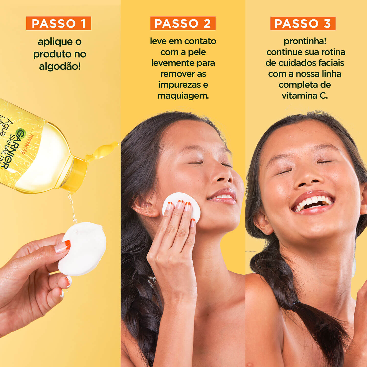 Imagem Água Micelar Antioleosidade com Vitamina C | Passo a passo | Garnier