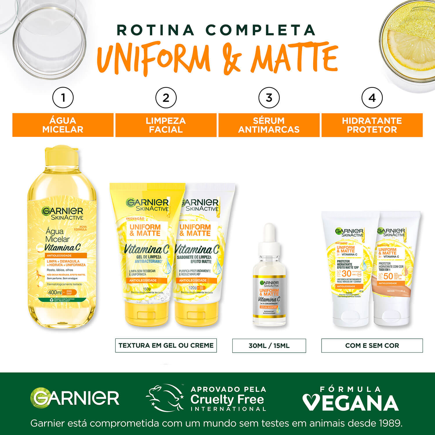 Imagem Água Micelar Antioleosidade com Vitamina C | Rotina completa Uniform & Matte | Garnier