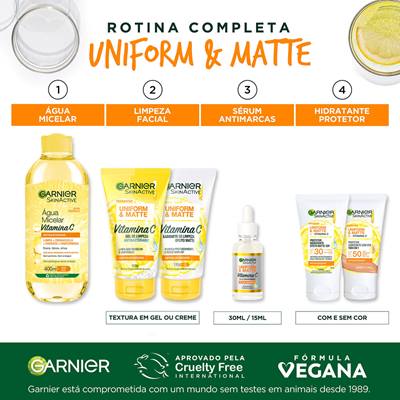 Imagem Água Micelar Antioleosidade com Vitamina C | Rotina completa Uniform & Matte | Garnier