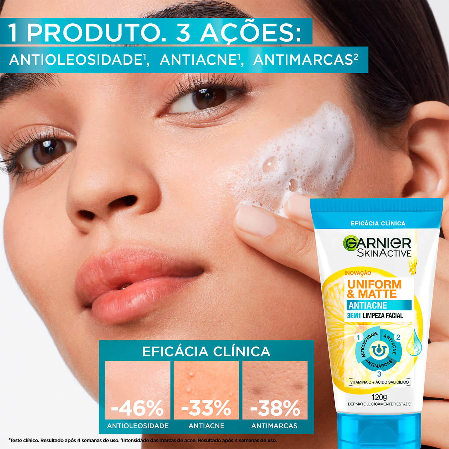 Imagem Gel de Limpeza Facial Diaria Antiacne 3 em 1 | Benefícios | Garnier