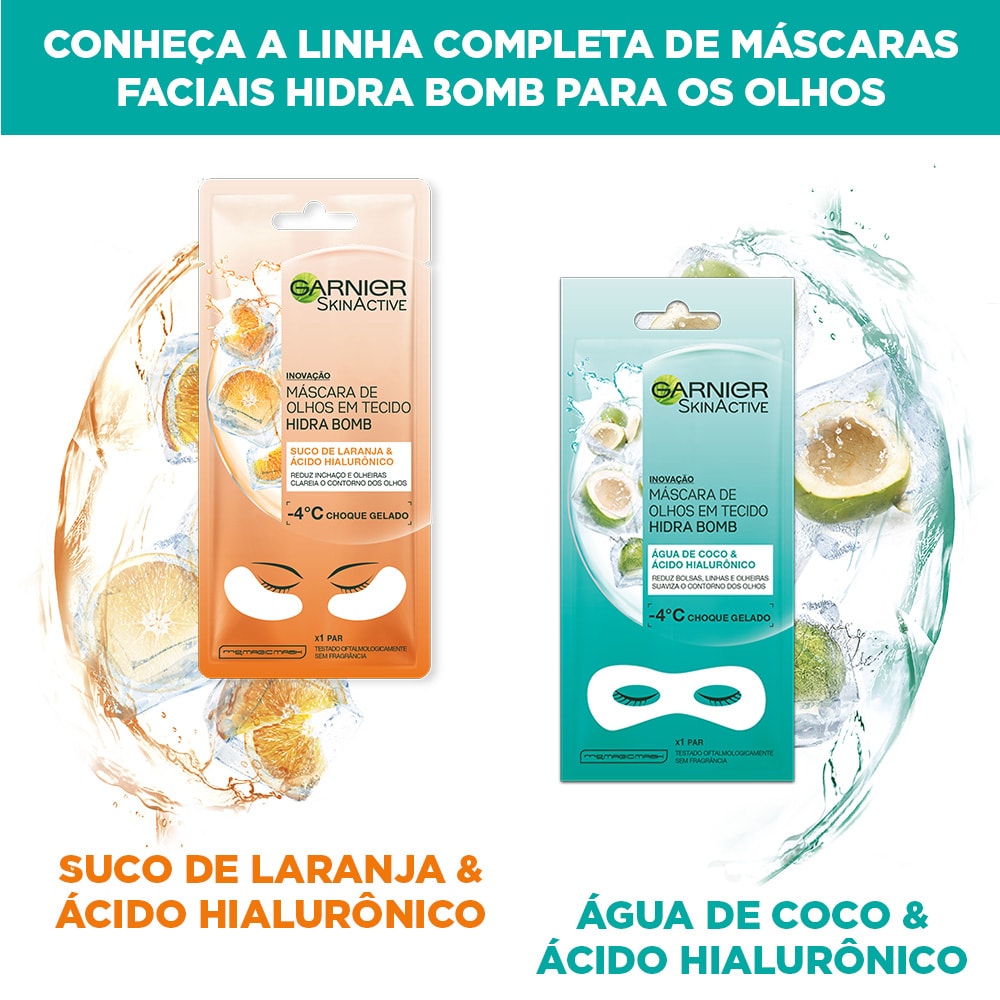 Imagem com a linha completa de Máscaras Hidra Bomb para os olhos | Garnier